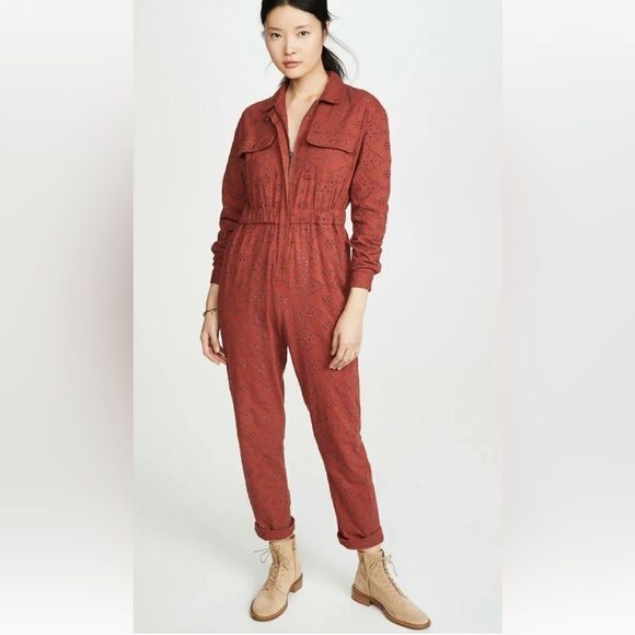 Free People Rust Eyelet Jumpsuit Set The Tone sz 2 000140 - Picture 5 of 10